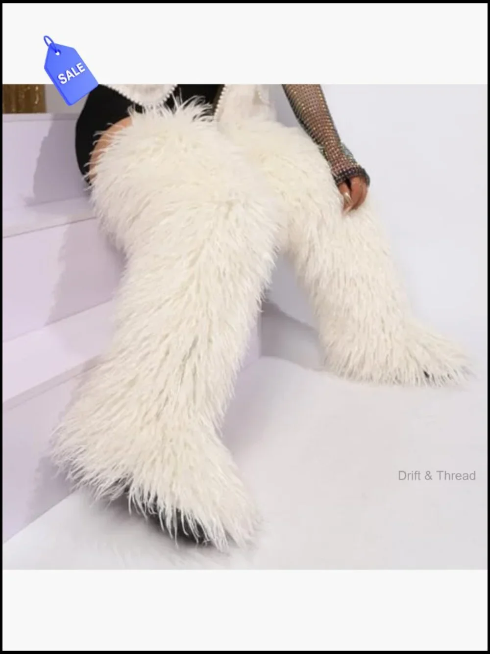 Thigh High Faux Fur Boots, Over the Knee Fluffy Flat Boots for Women
